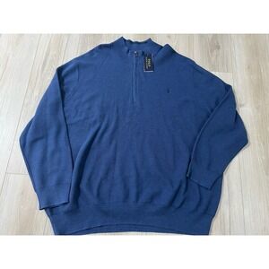 Polo Ralph Lauren Men's Blue   1/4 Zip Mesh Sweater 5XB Black Pony Preppy